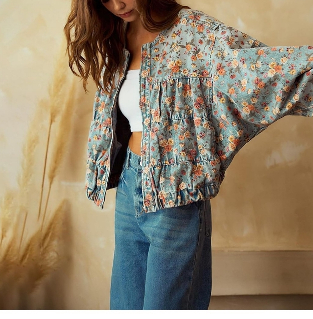 Floral Denim Jacket Size Medium
